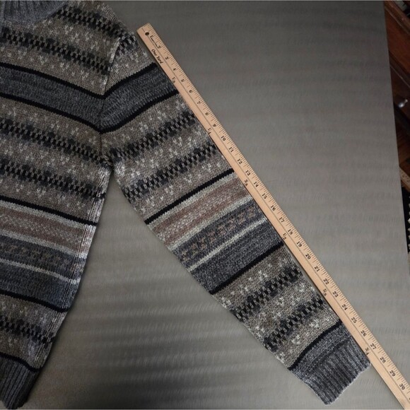 Sundance 100% Lambswool Knit 1/4 Zip Fair Isle Nordic Sweater Gray Tan Black L - Picture 11 of 13